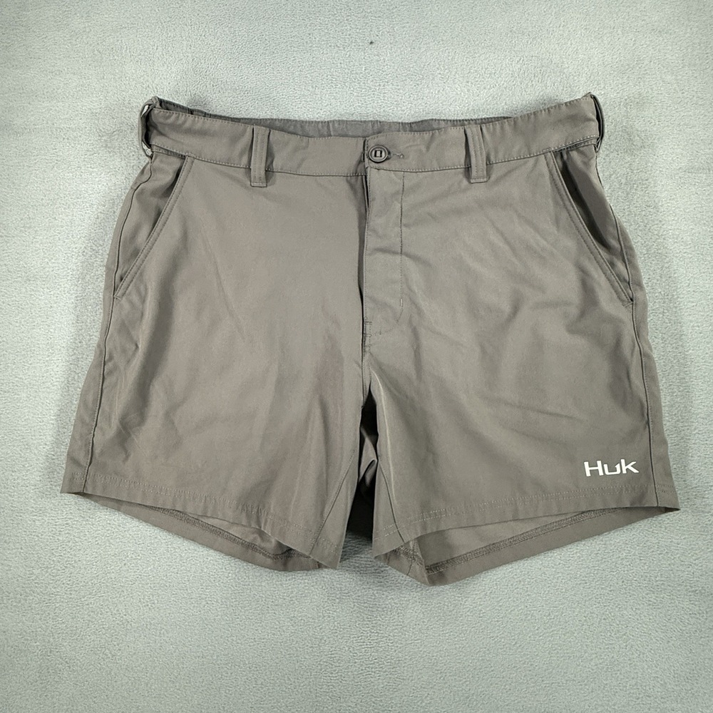 Huk Performance‎ Fishing Shorts Men's XXL Grey Stretch Waist Polyester